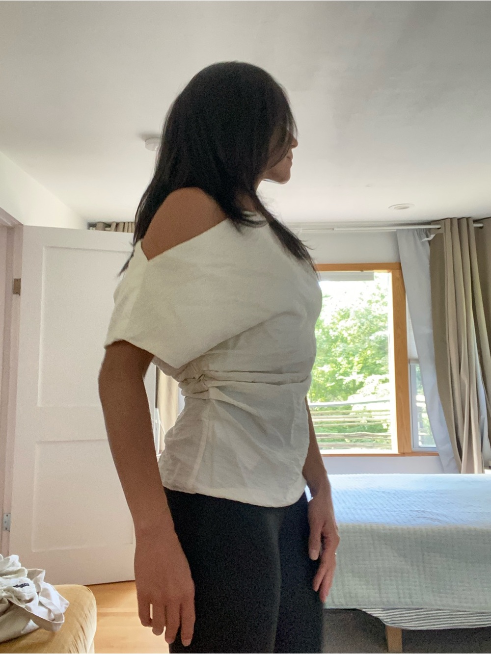 Mango Cream Drape Neck Short Sleeve Blouse - Picture 10 of 11